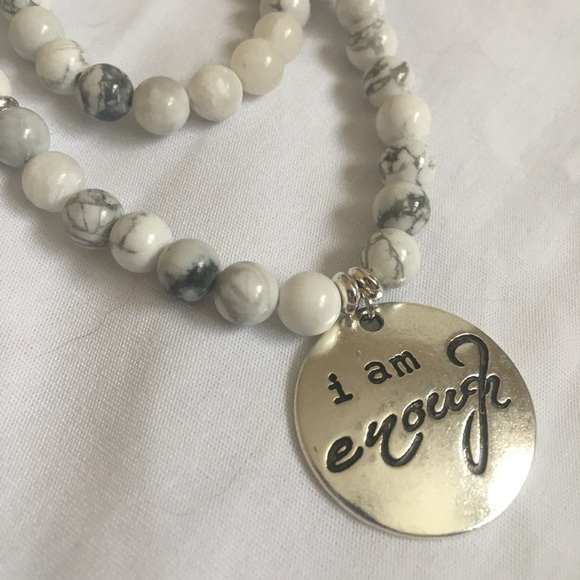 I Am Enough WhiteGrey Howlite Affirmation Bracelet - Picture 3 of 7